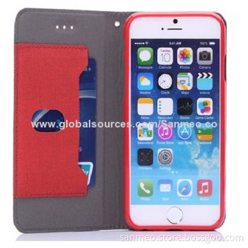 Leather mobile phone case for iPhone 6, grain line, pull-in, ultra-thin, holder, walletNew